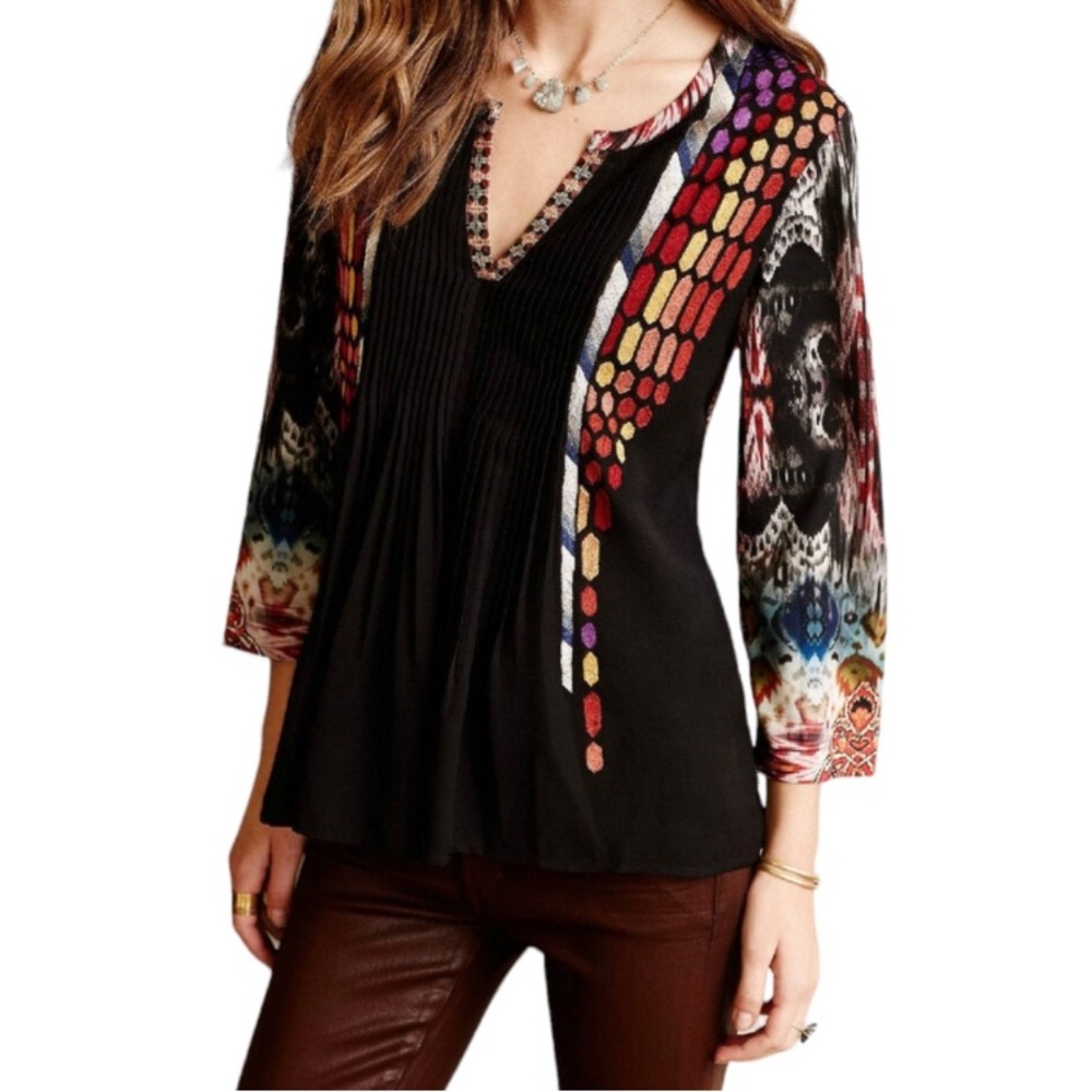 Anthropologie Ranna Gill Spectral Blouse Women’s Size XS Embroidered Tribal Boho